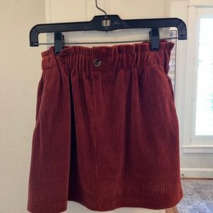 ZARA GIRLS COPPER BROWN VELVET PAPER BAG SHORT SKIRT 13-14Years